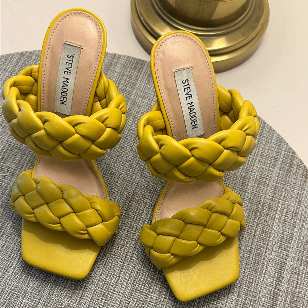 Yellow Braided Steve Madden Women's Heels - Picture 2 of 4